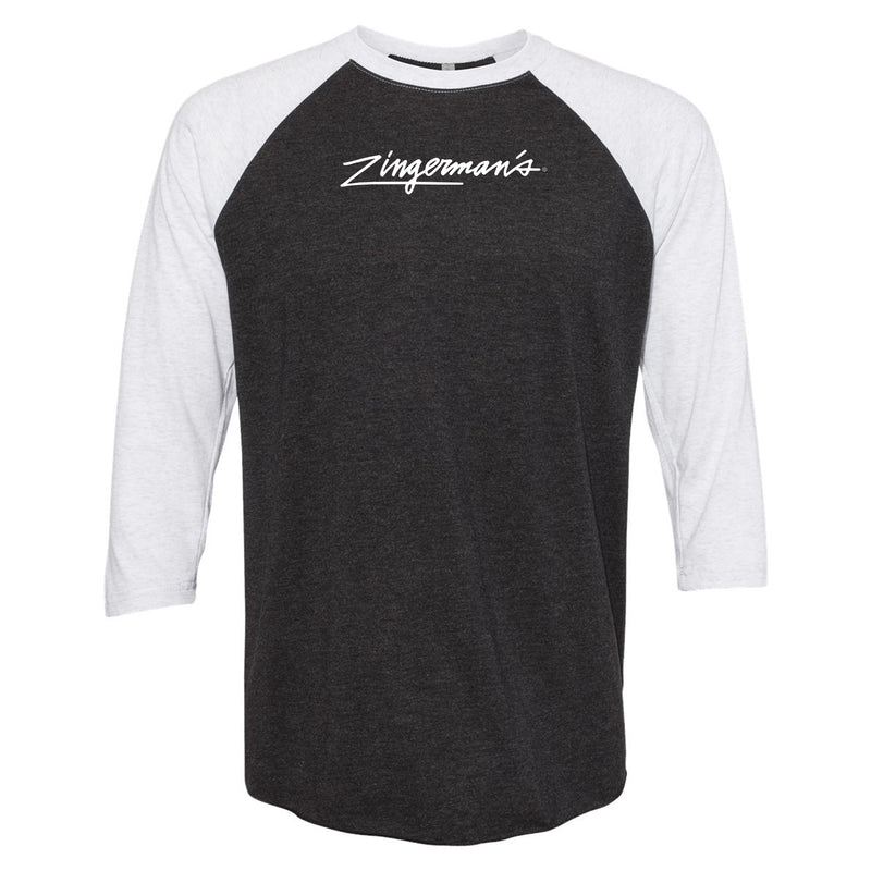 TEST Zingerman's Script - Triblend 3/4 Sleeve Raglan - Vintage Black/Heather White Sleeves