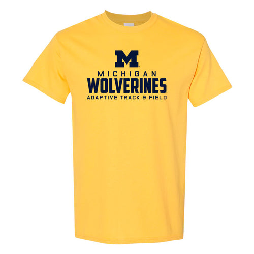 Mascot Wordmark Adaptive Track & Field University of Michigan Basic Cotton Short Sleeve T Shirt - Daisy