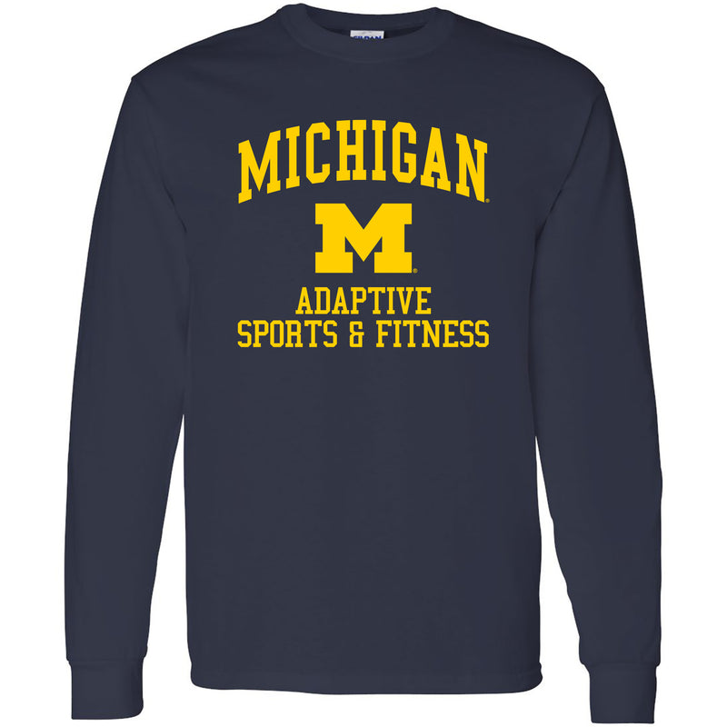 Arch Logo Adapted Athletics University of Michigan Basic Cotton Long Sleeve T Shirt - Navy