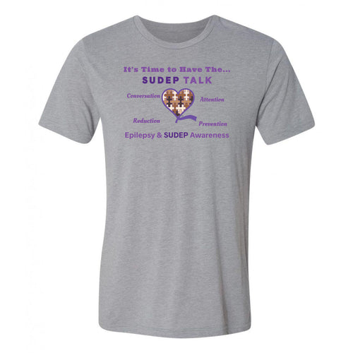 SUDEP/Epilepsy Purple Heart T-Shirt Athletic Gray
