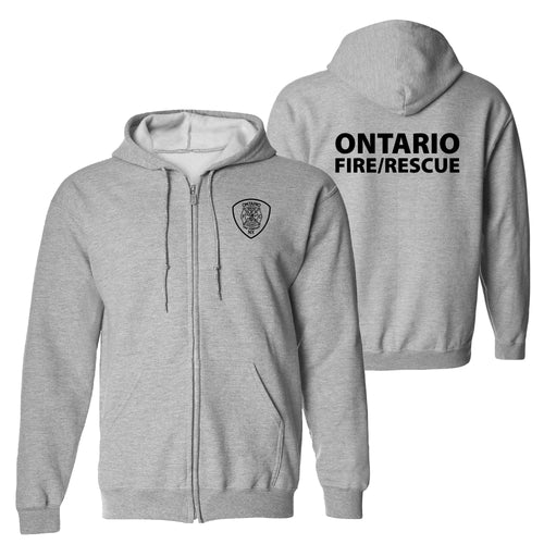Ontario Fire Maltese Cross Logo Full Zip Hooded Sweatshirt- Sport Grey