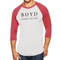 Boyd Apparel School of Law Baseball T-Shirt- Heather White/ Vintage Red