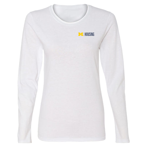 UM Housing Logo Ladies Long Sleeve T-Shirt- White