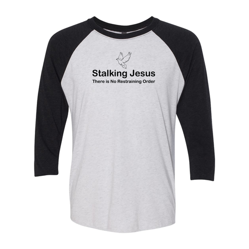 Stalking Jesus 3/4 Sleeve Baseball Shirt  - Heather White / Vintage Black